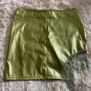 Say What? Gold Metallic Faux-Leather Rhinestone Tassel Dress